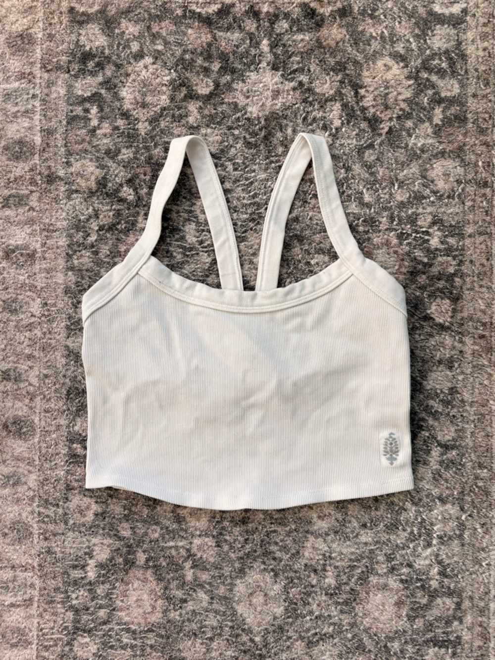 FP Movement by Free People Cream Ribbed Crop Tank